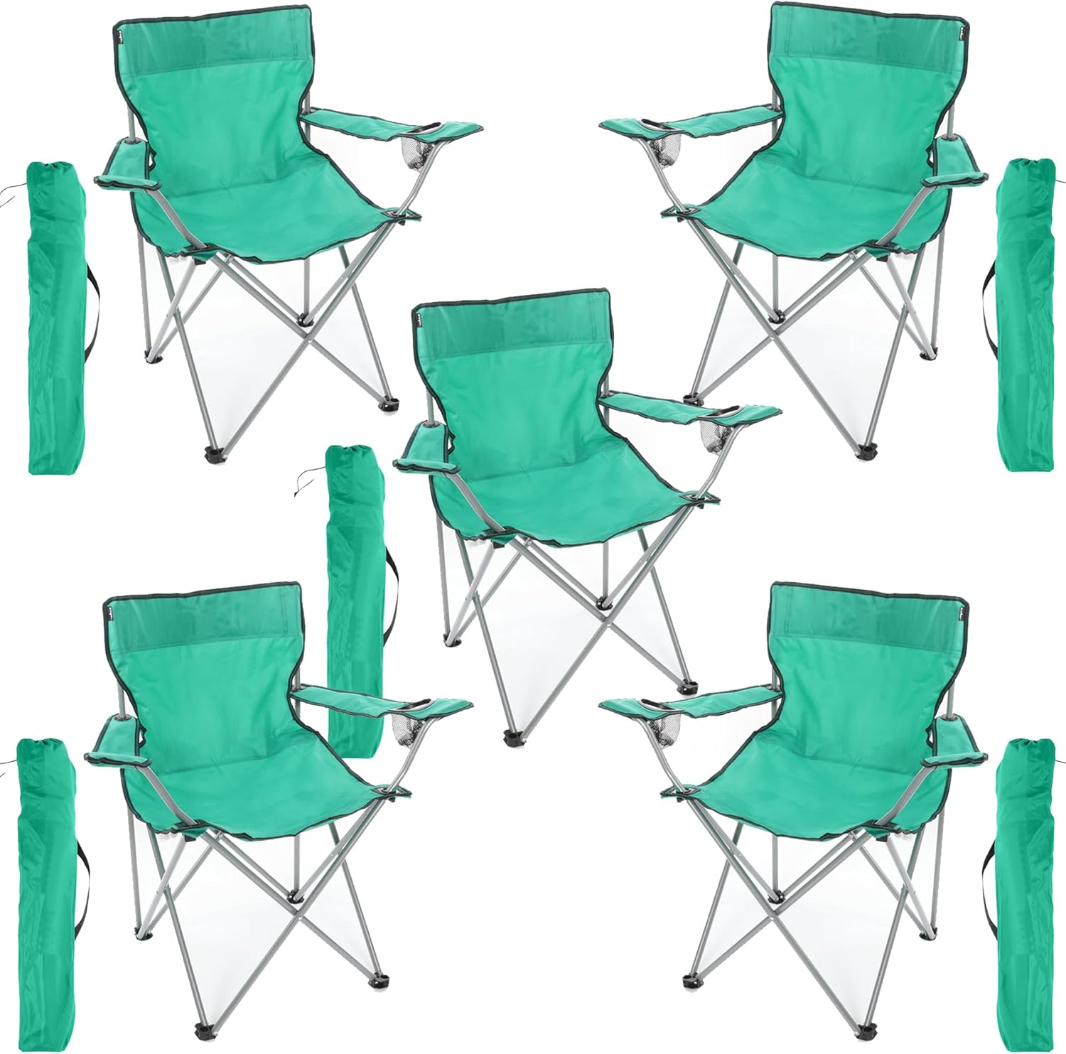 5 Pack Green Folding Camping Chairs with Cup Holder