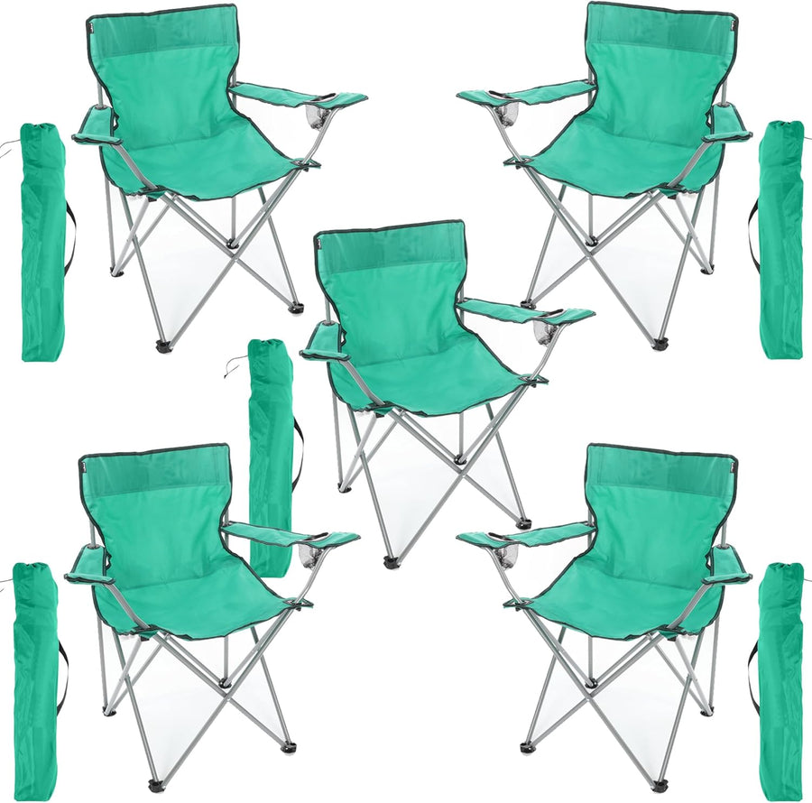 5 Pack Green Folding Camping Chairs with Cup Holder