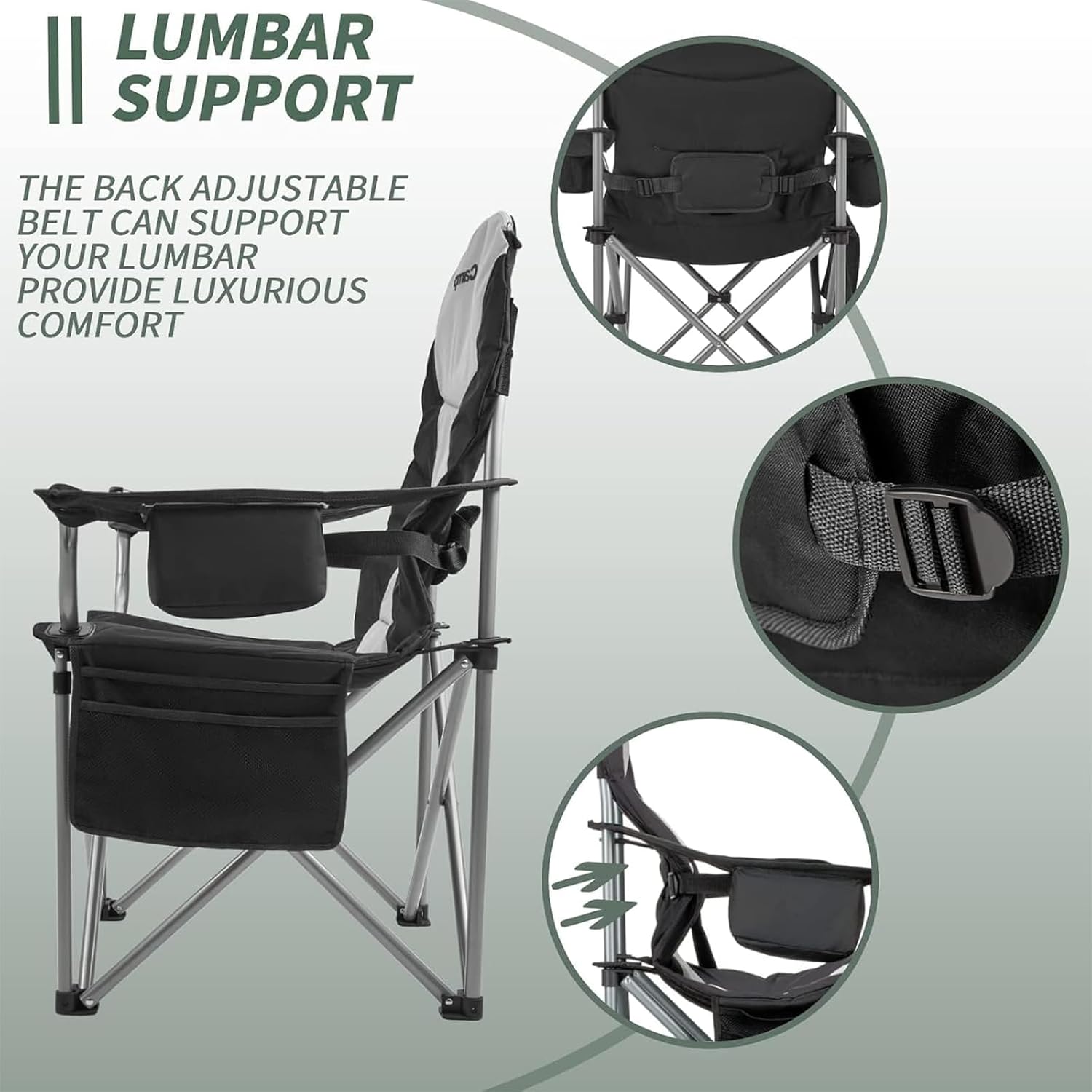 XL Heavy Duty Camping Chair 550 LBS Lumbar Support Cooler Seat