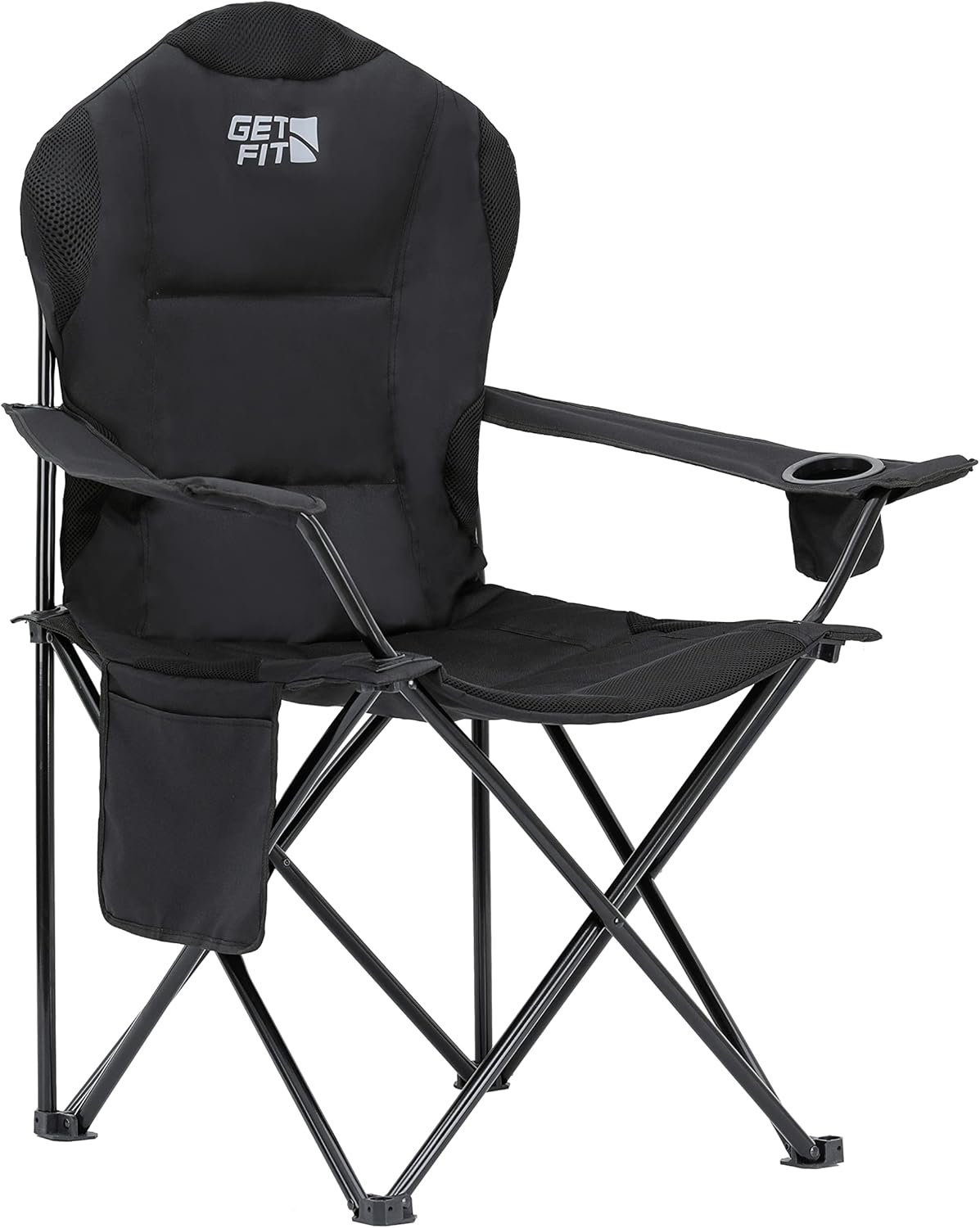 Padded Folding Camping Chair 130KG Black Single