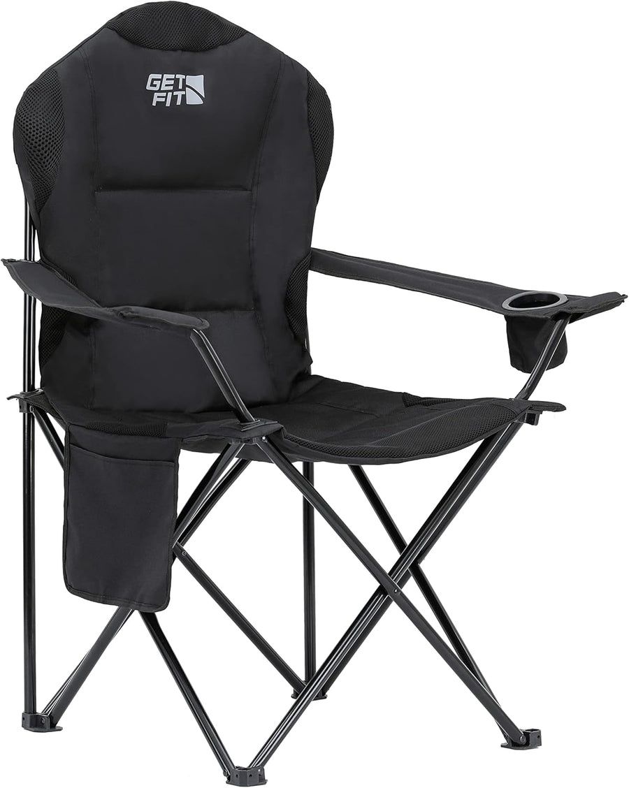 Padded Folding Camping Chair 130KG Black Single