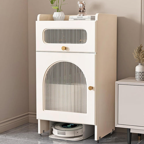 Robot Vacuum Storage Cabinet Mobile Stand Glass Door Shelf 75cm