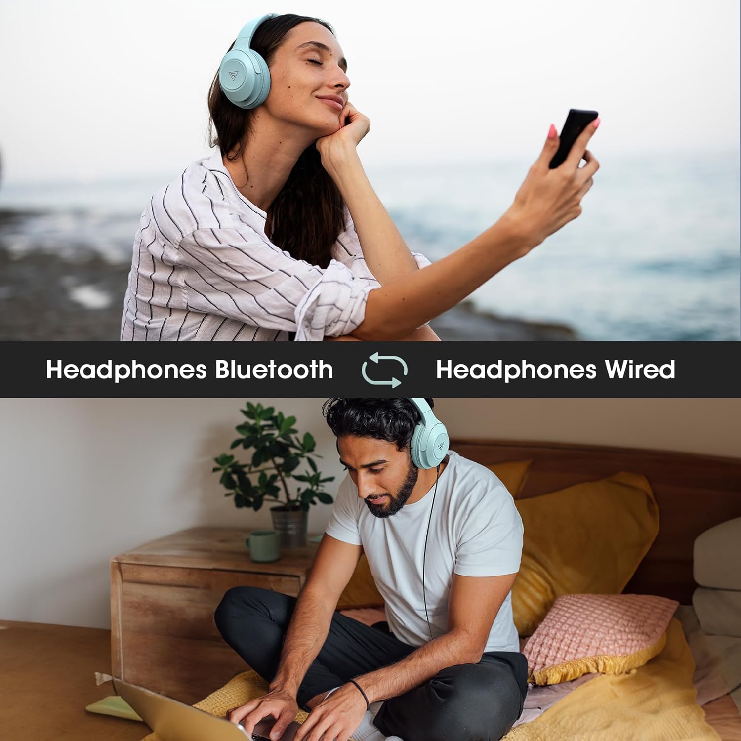 Wireless Bluetooth Over Ear Headphones 70 Hour Battery 3 EQ Blue