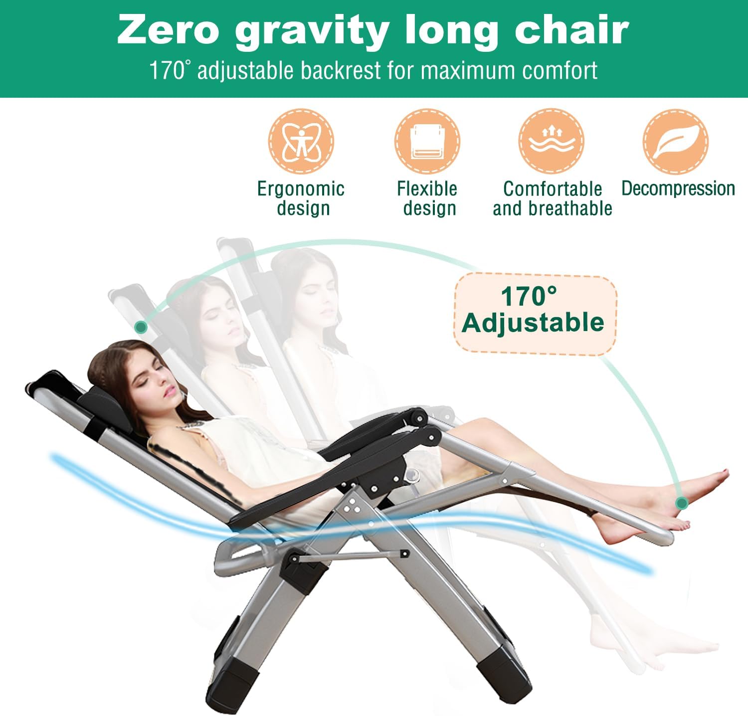 Folding Zero Gravity Garden Recliner Chair 200kg Blue