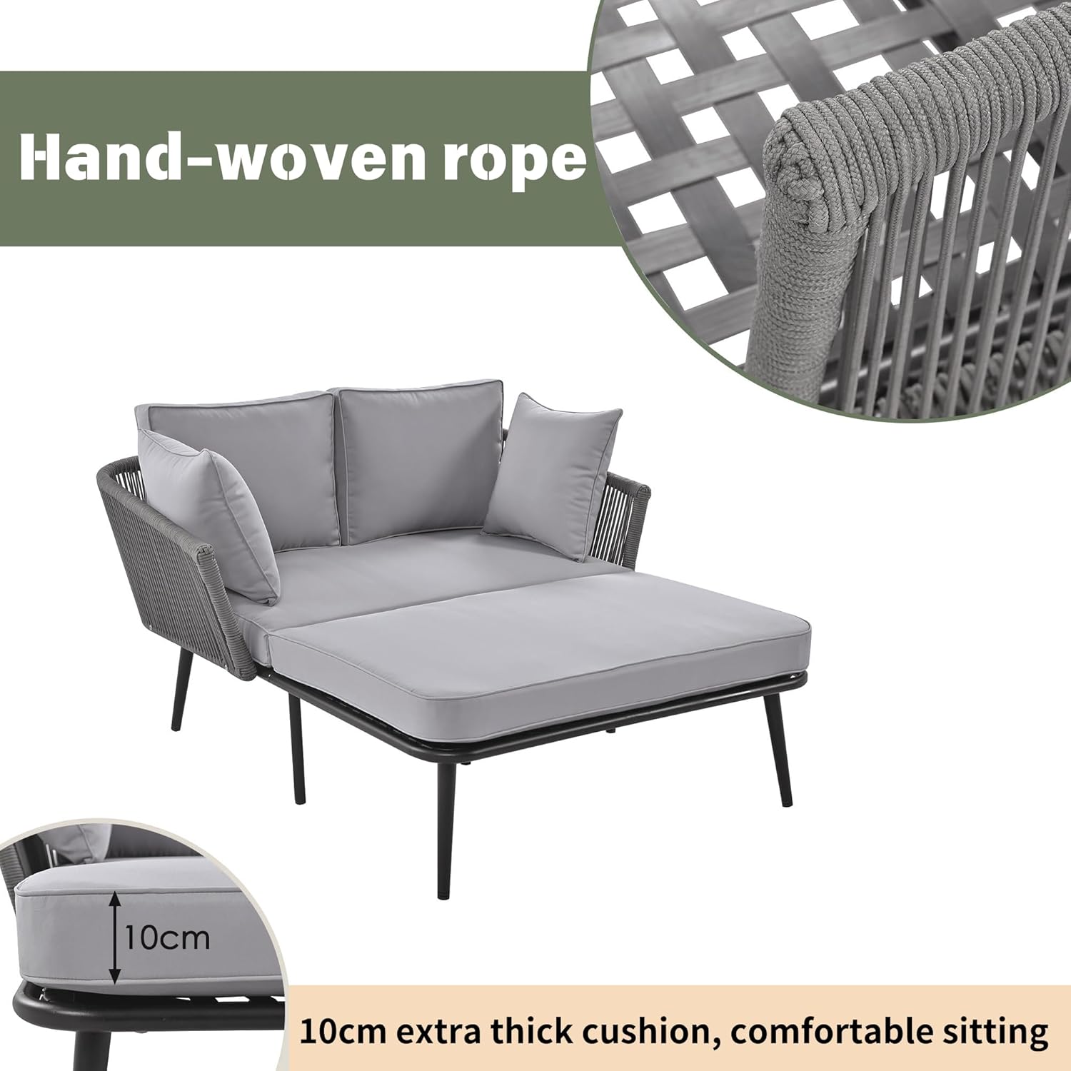 Outdoor Garden Sofa Bed Daybed 2 Seater Grey