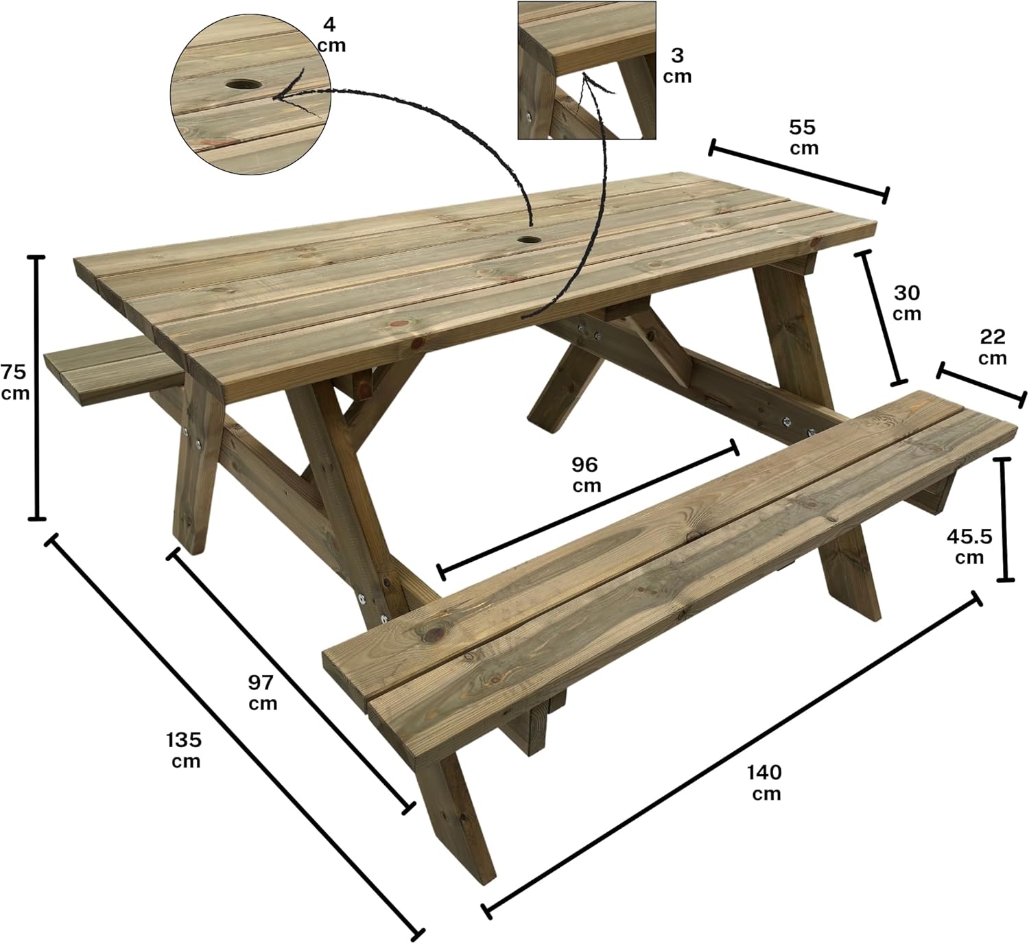 6 Seater Wooden Picnic Table A Frame Garden Patio Bench 140cm