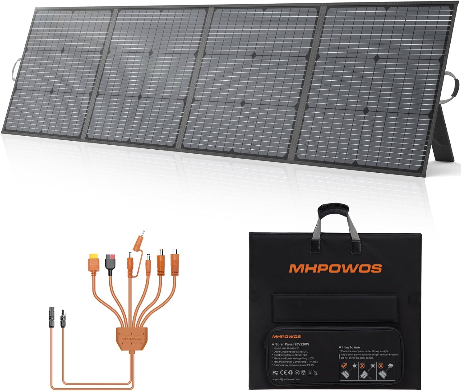 220W Portable Foldable Solar Panel 20V IP67 Waterproof Camping Charger