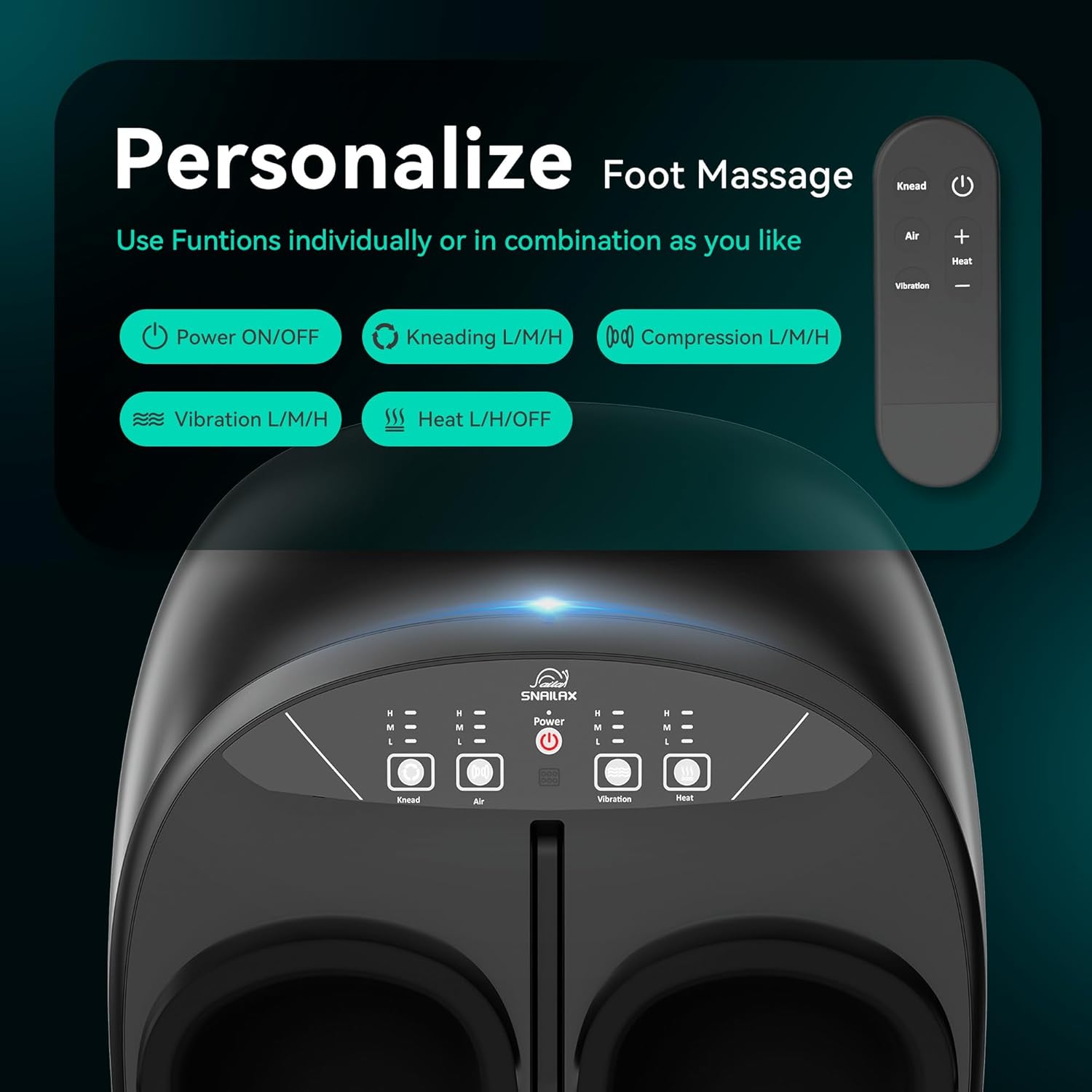 Shiatsu Foot Massager Heat Vibration Compression Remote Pain Relief