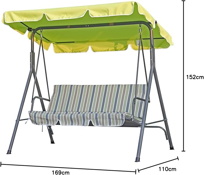 3 Seater Garden Swing Chair Green Adjustable Roof