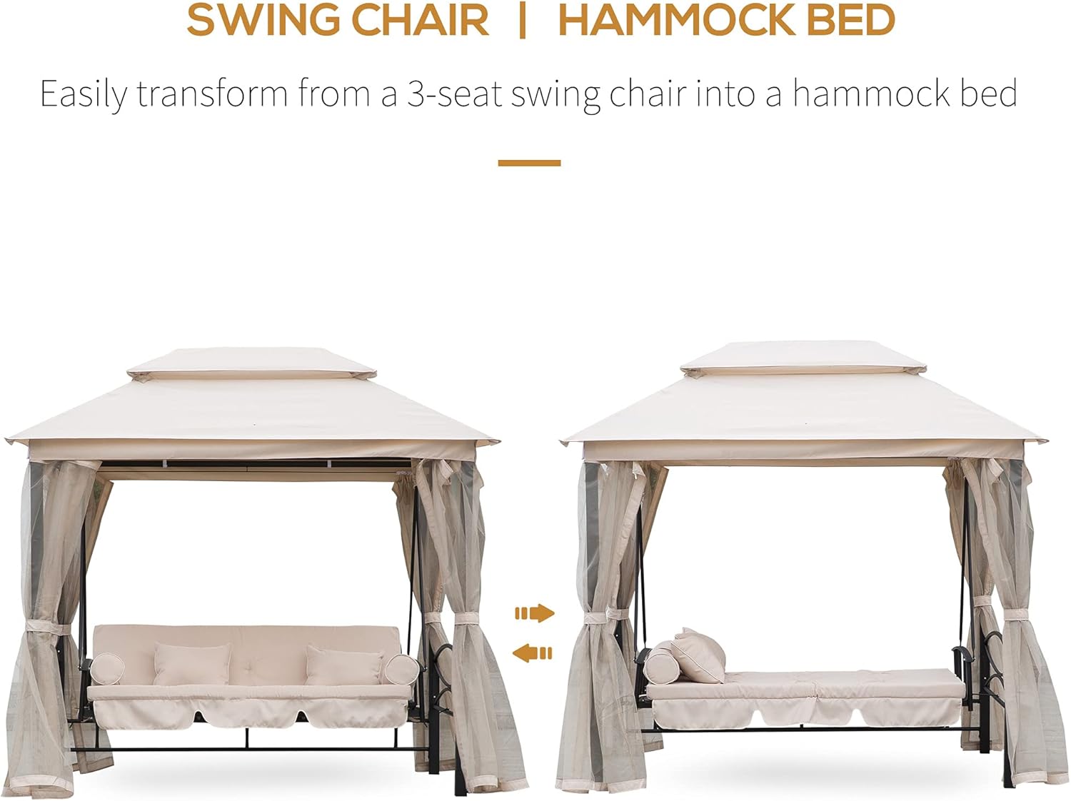 3 Seater Swing Bed Gazebo Chair Cream White