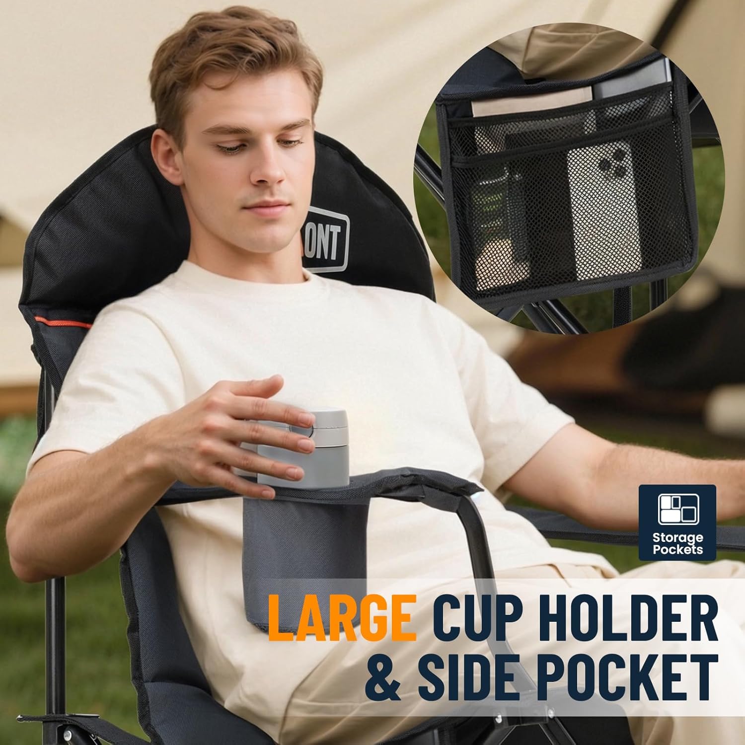 Oversized Camping Chair 150kg Lightweight Grey Folding