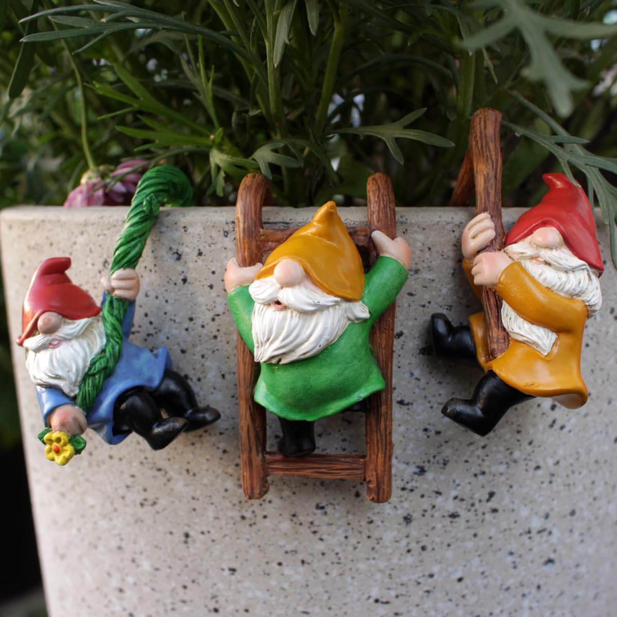 Mini Gnome Plant Ornament 3PCS Climbing Resin Pot Hugger Decor
