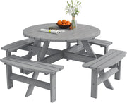 8 Seater Round Wooden Picnic Table Bench Set Patio w/Parasol Hole