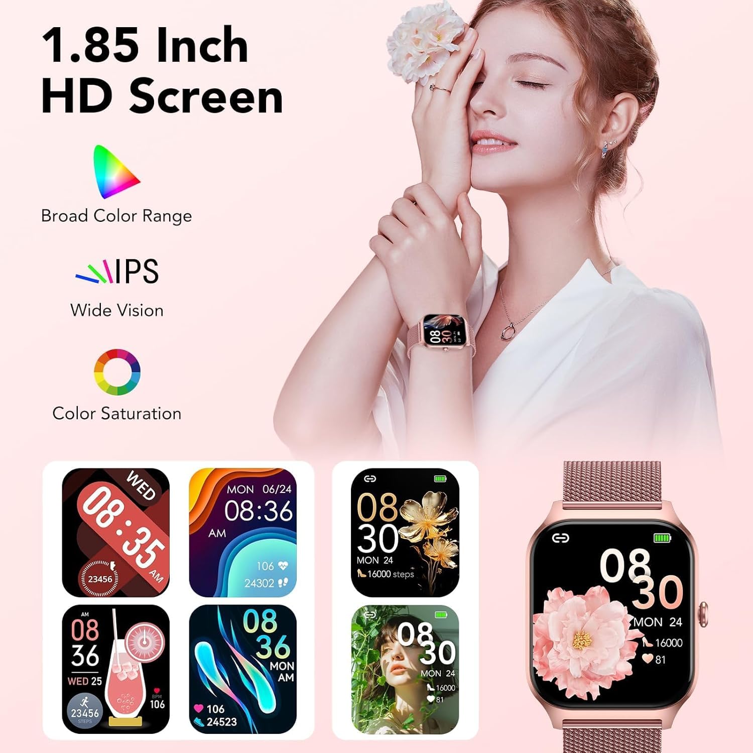 Rose Gold Women Smart Watch Call 120 Sports
