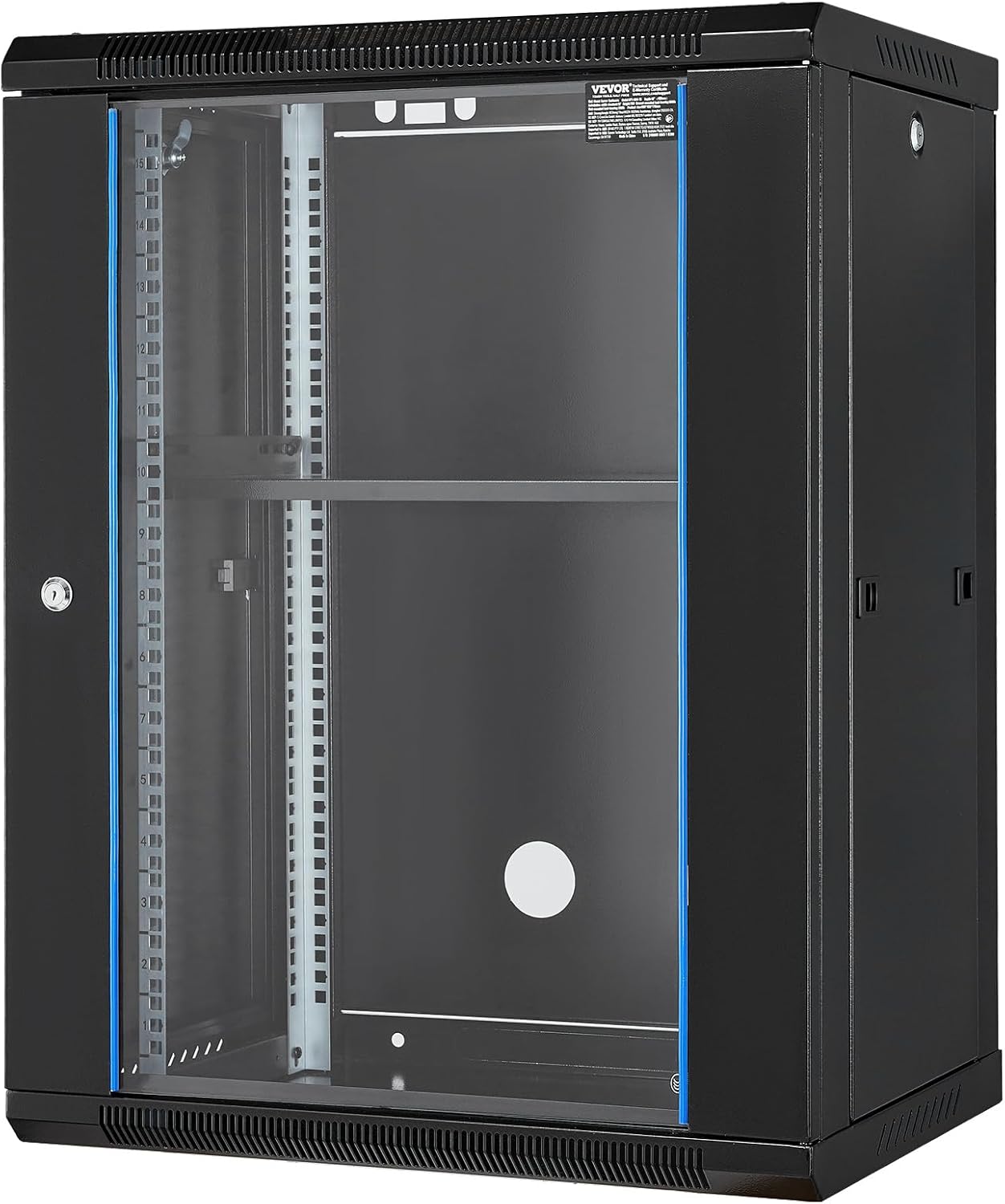15U Wall Mount Server Cabinet Glass Door on Wheels 18 Inch