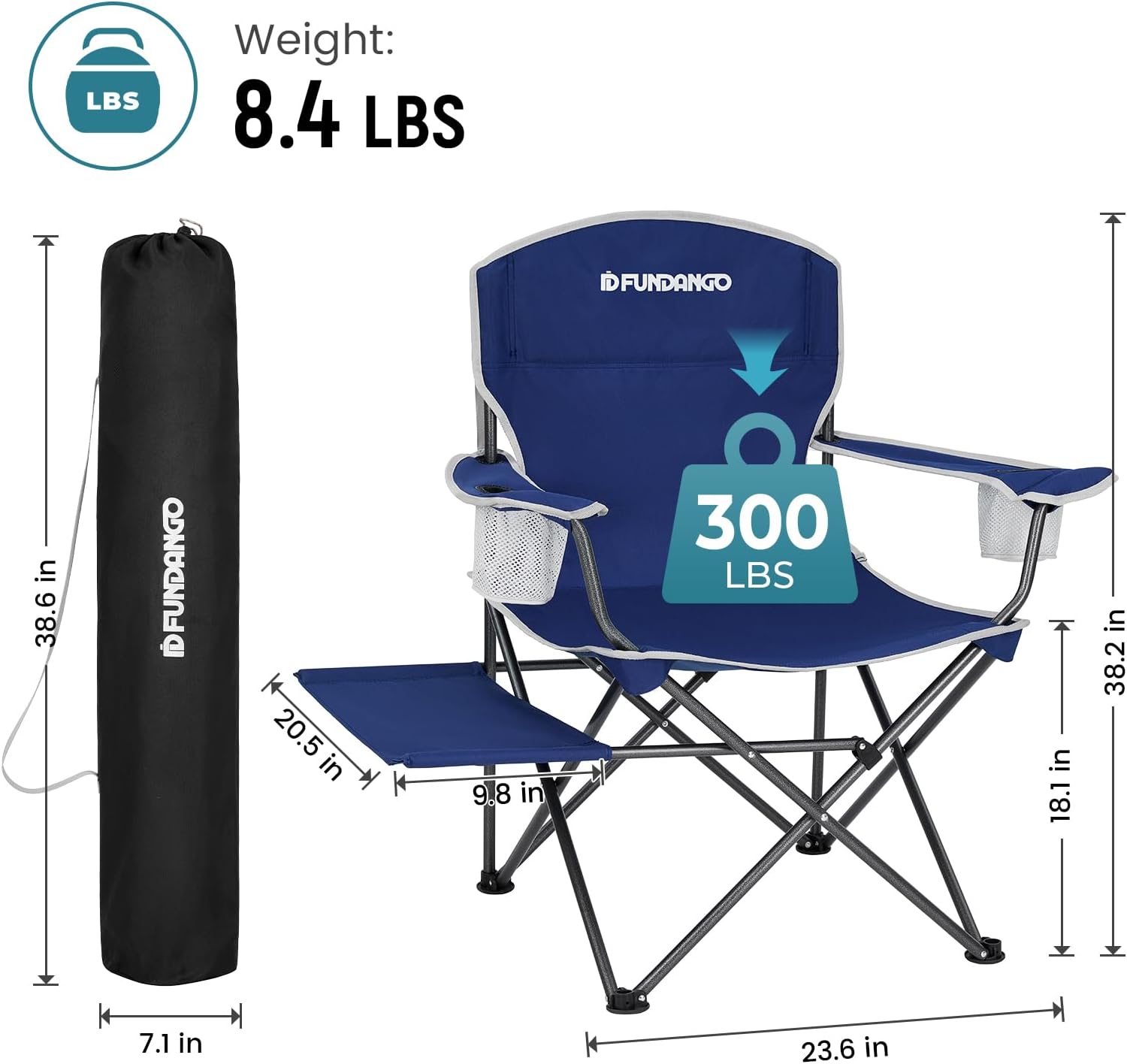 Oversized Padded Camping Chair with Side Table Blue