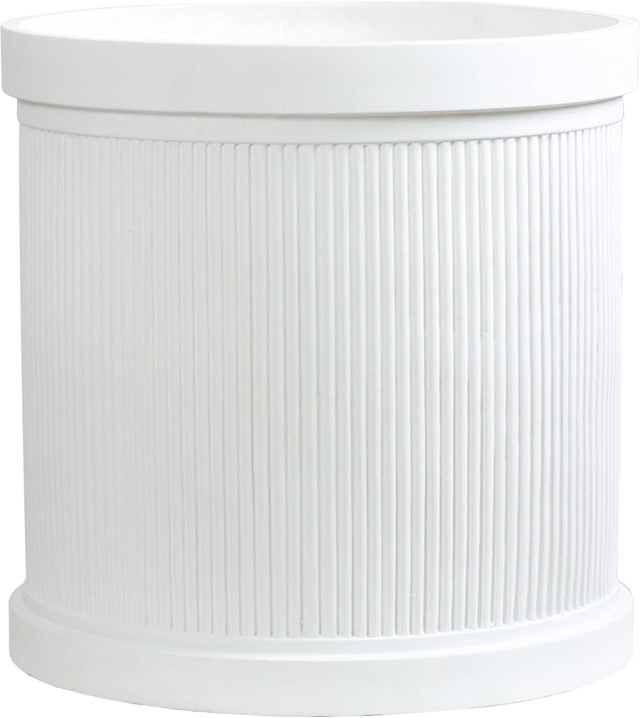 45cm White Ribbed Planter XL Fibrestone Large Plant Pot