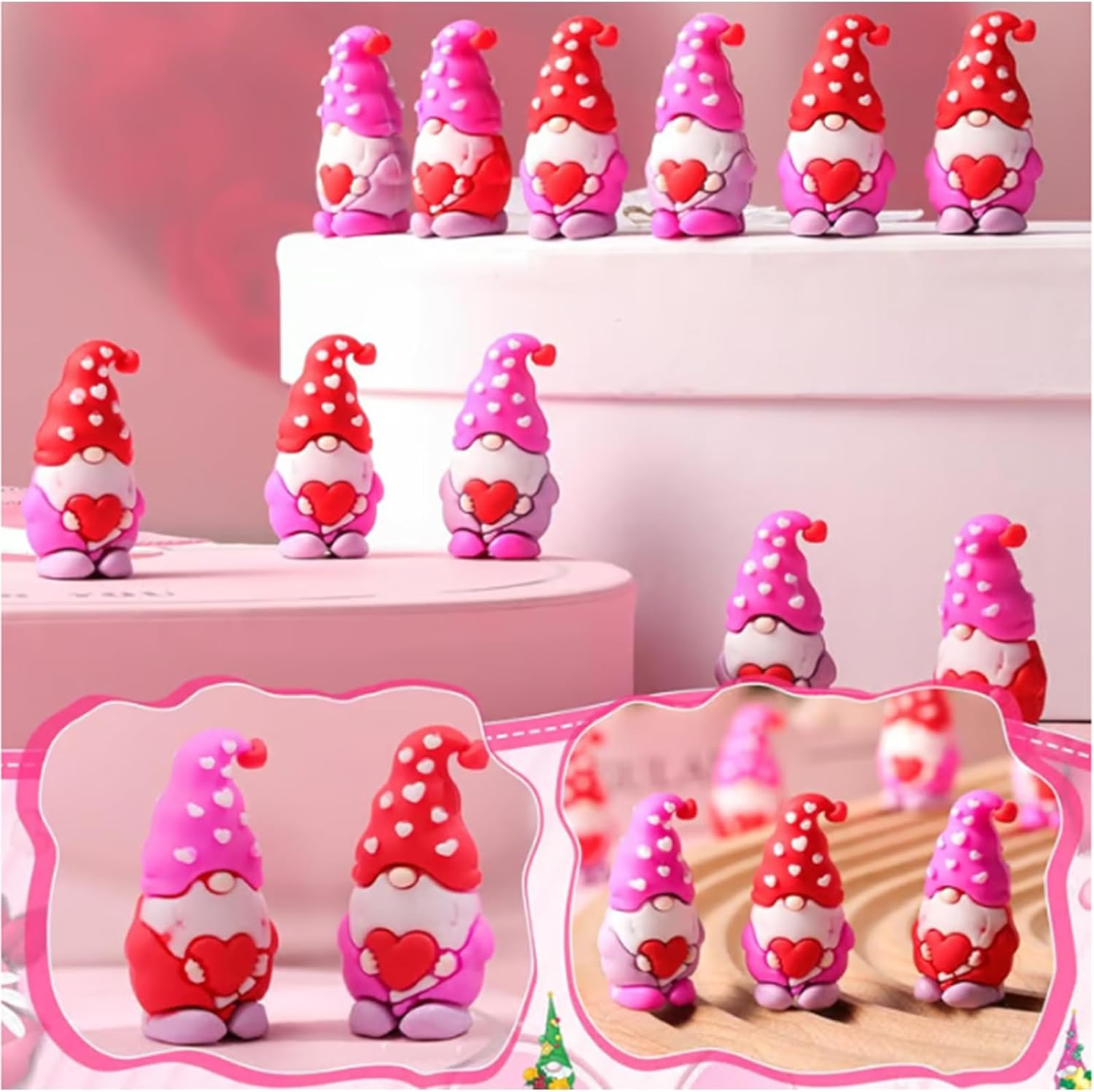 50PCS Valentine Gnome Figurines Mini Heart Decor Bulk Set