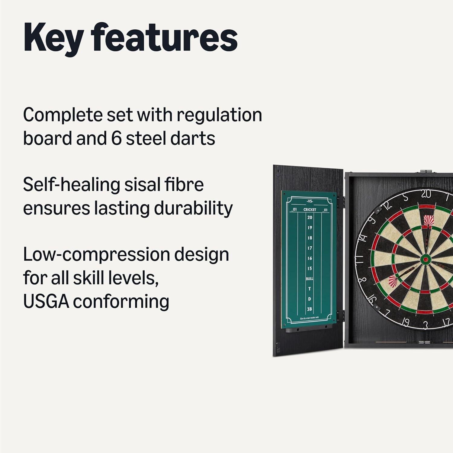 18in Dartboard Cabinet Set Sisal Board Steel Tip Darts Scoreboard