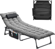 Folding Reclining Sun Lounger Bed with Cushion Grey