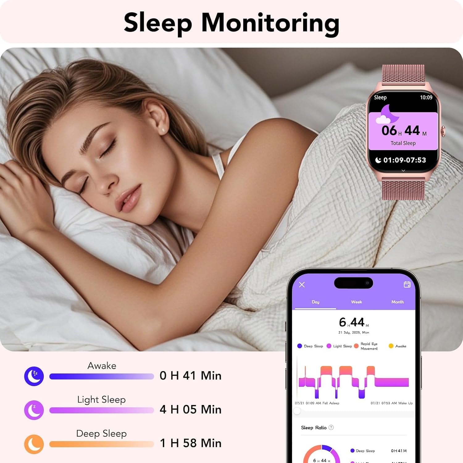 Rose Gold Women Smart Watch Call 120 Sports