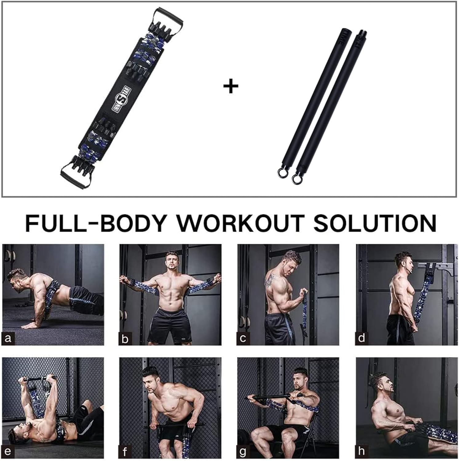 Portable Home Gym Resistance Band Set Workout Bar Squat Bench Kit