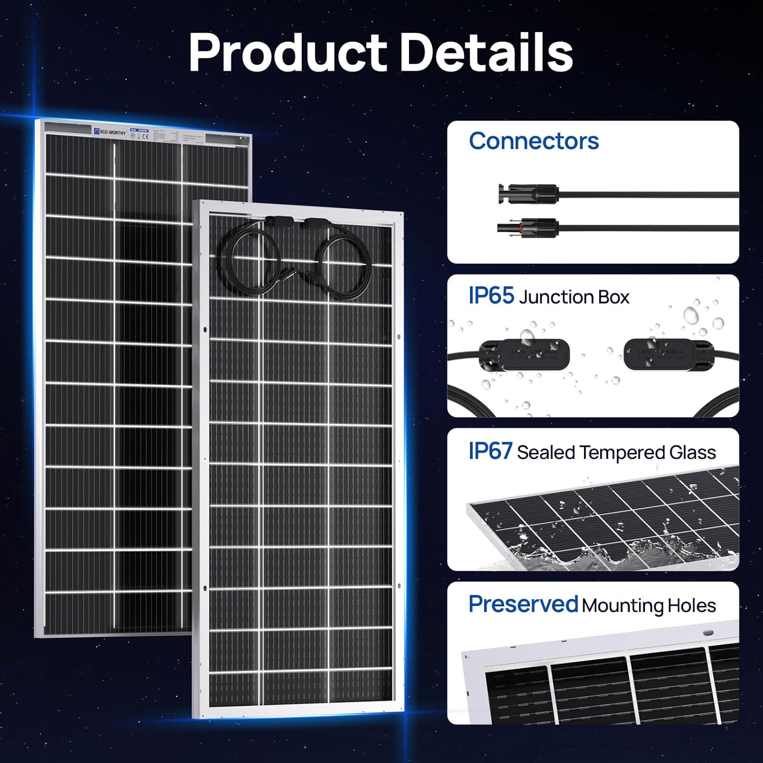 195W Bifacial Solar Panel 12V Double Sided High Efficiency