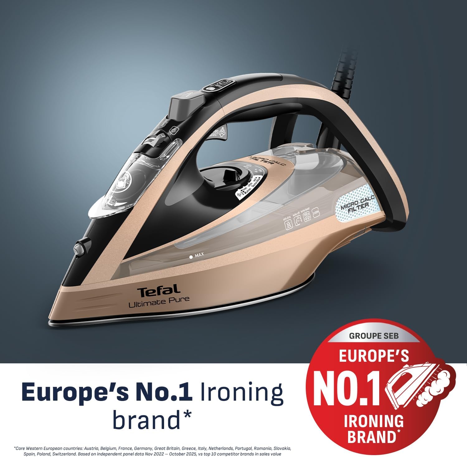 3100W Steam Iron 300g Steam Boost Durilium Soleplate 350ml Tank