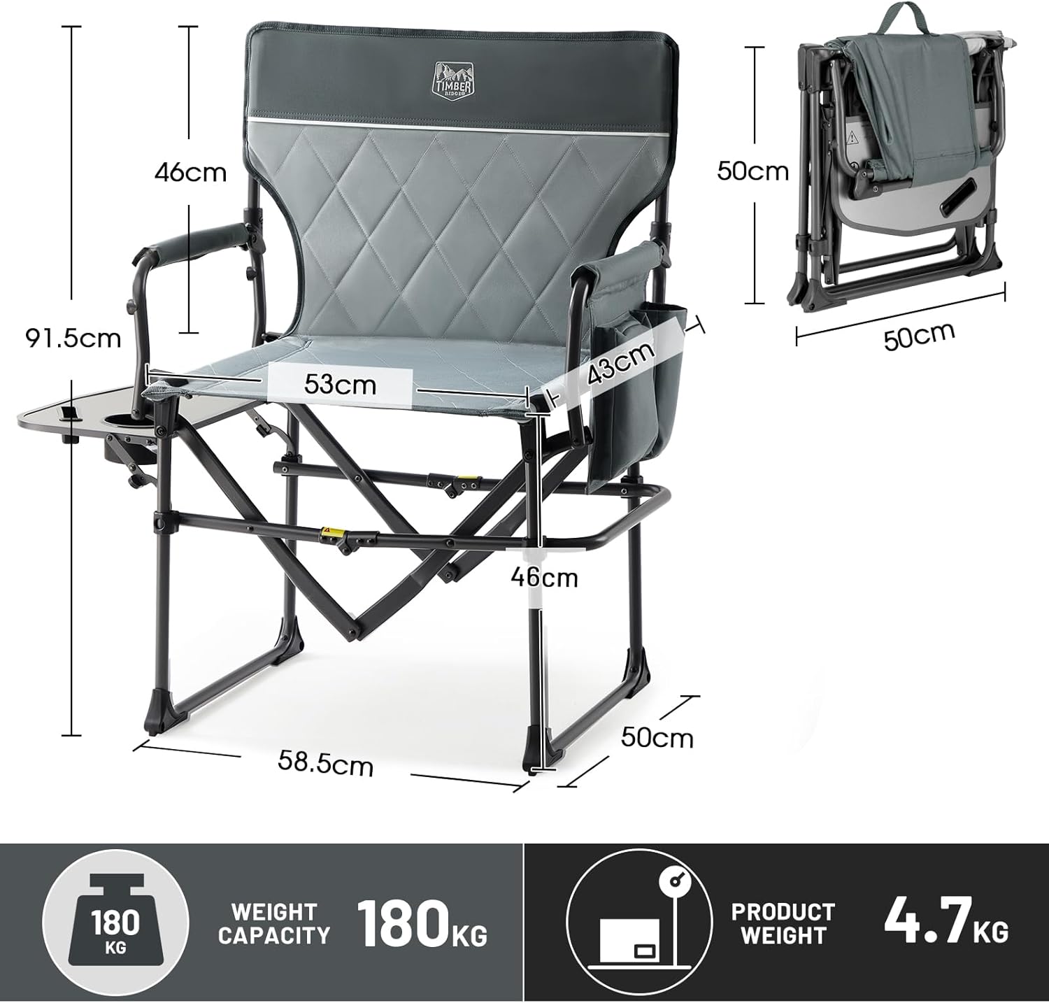 2 Pack Heavy Duty Folding Directors Camping Chairs Grey