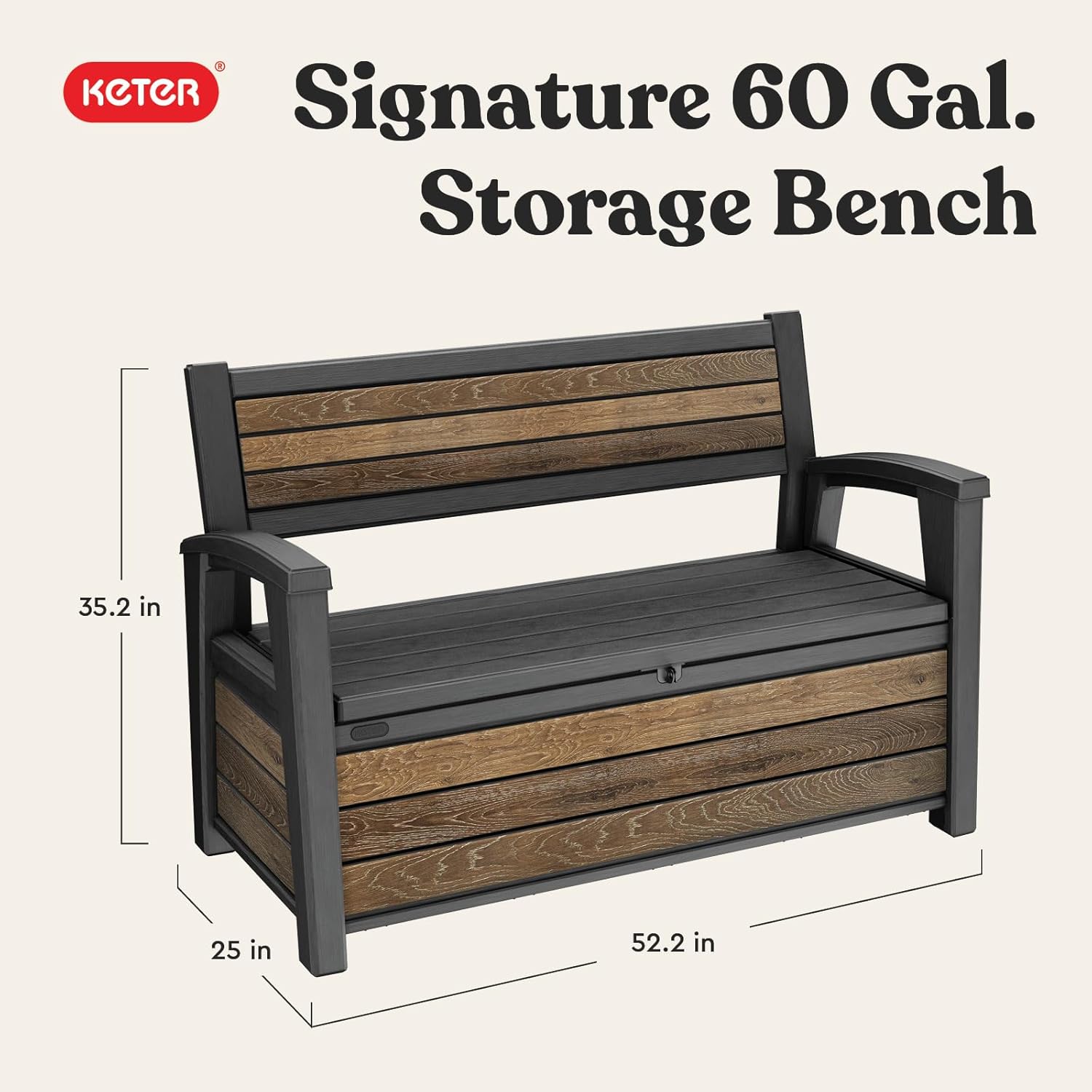 270L Outdoor Garden Storage Bench Wood Look Resin Seat