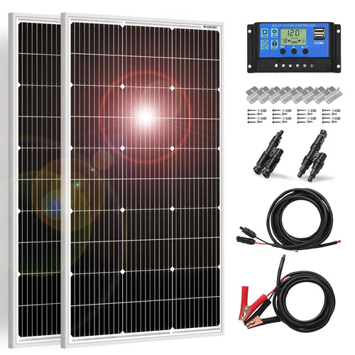 200W Solar Panel Kit 2x100W 18V Mono 20A Controller RV