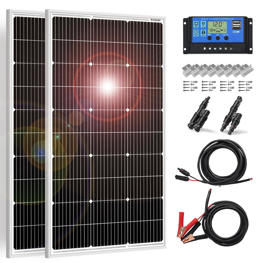 200W Solar Panel Kit 2x100W 18V Mono 20A Controller RV