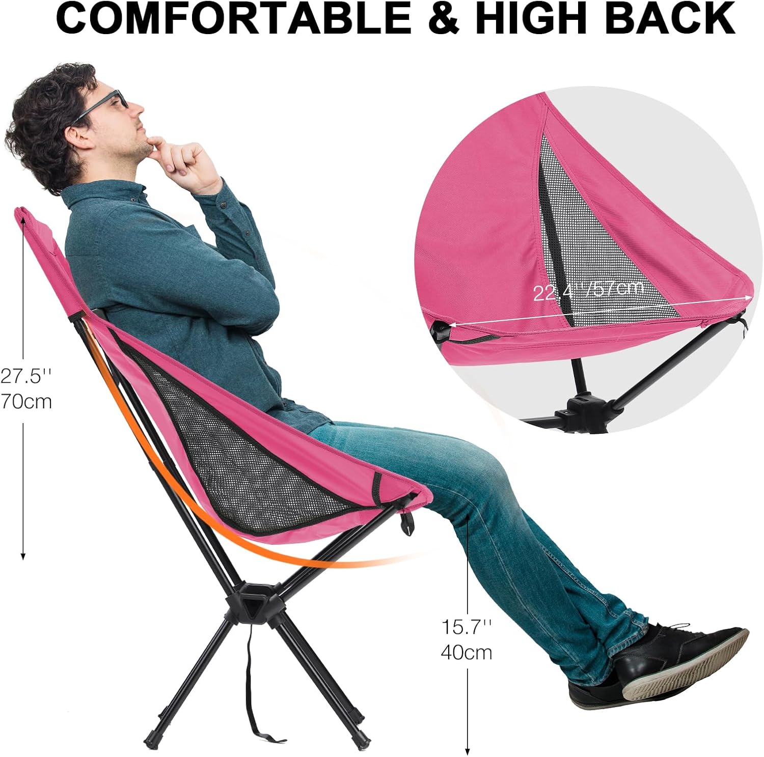 Pink High Back Lightweight Camping Chair Portable Folding Seat