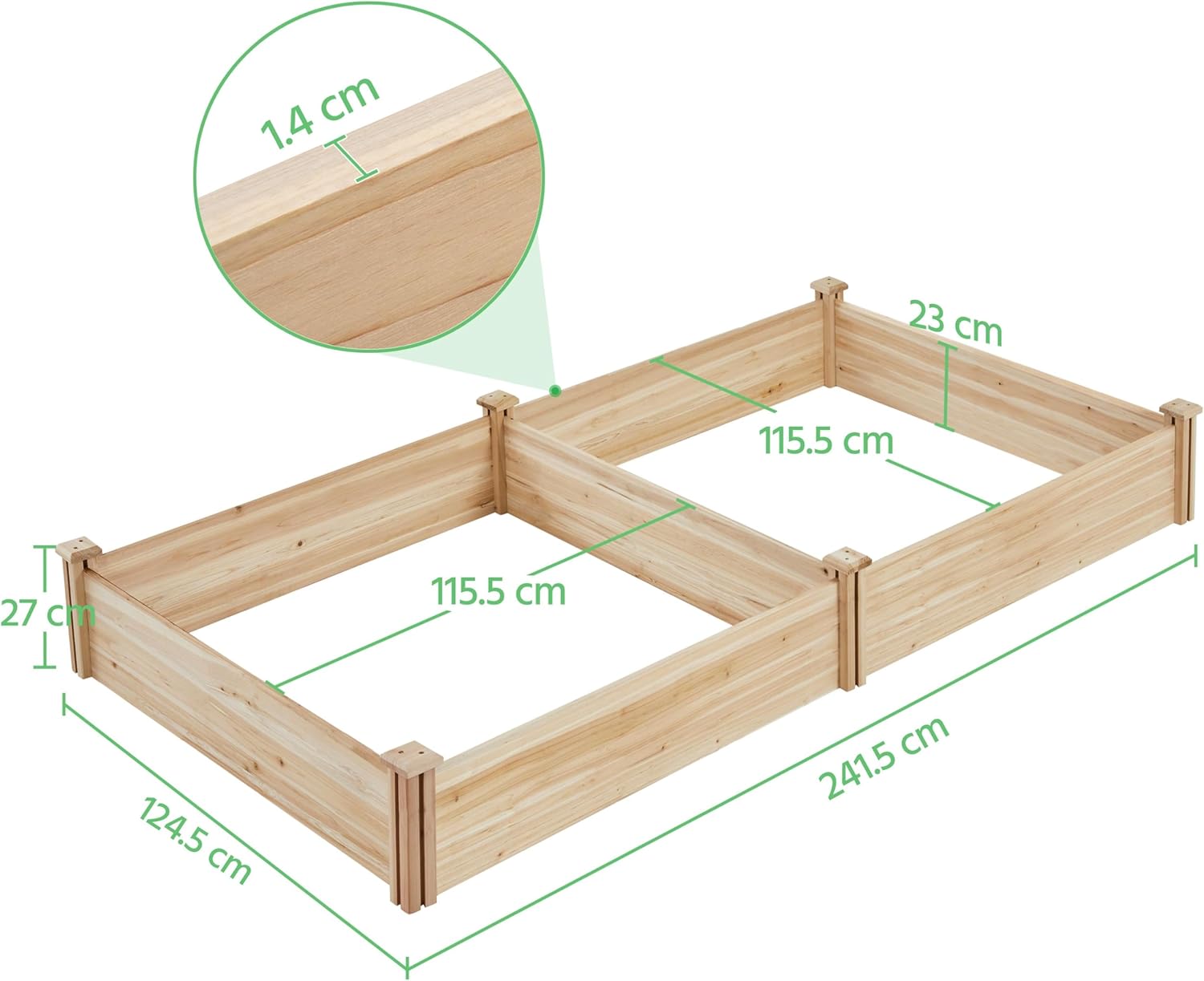 Extra Large Wooden Raised Garden Bed 241cm x 124cm