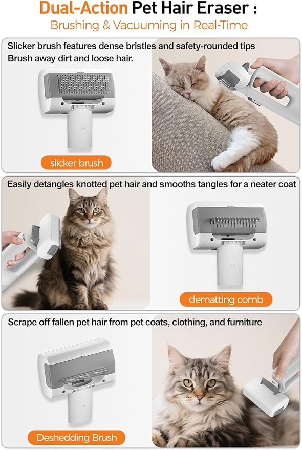 Cordless Pet Grooming Vacuum 10KPa 4 Brush Low Noise White