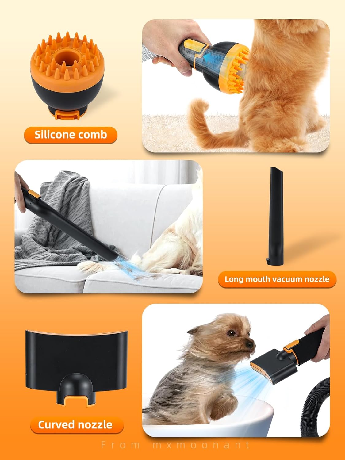 3 In 1 Pet Grooming Vacuum Dryer Clipper Kit 7 Tools Black
