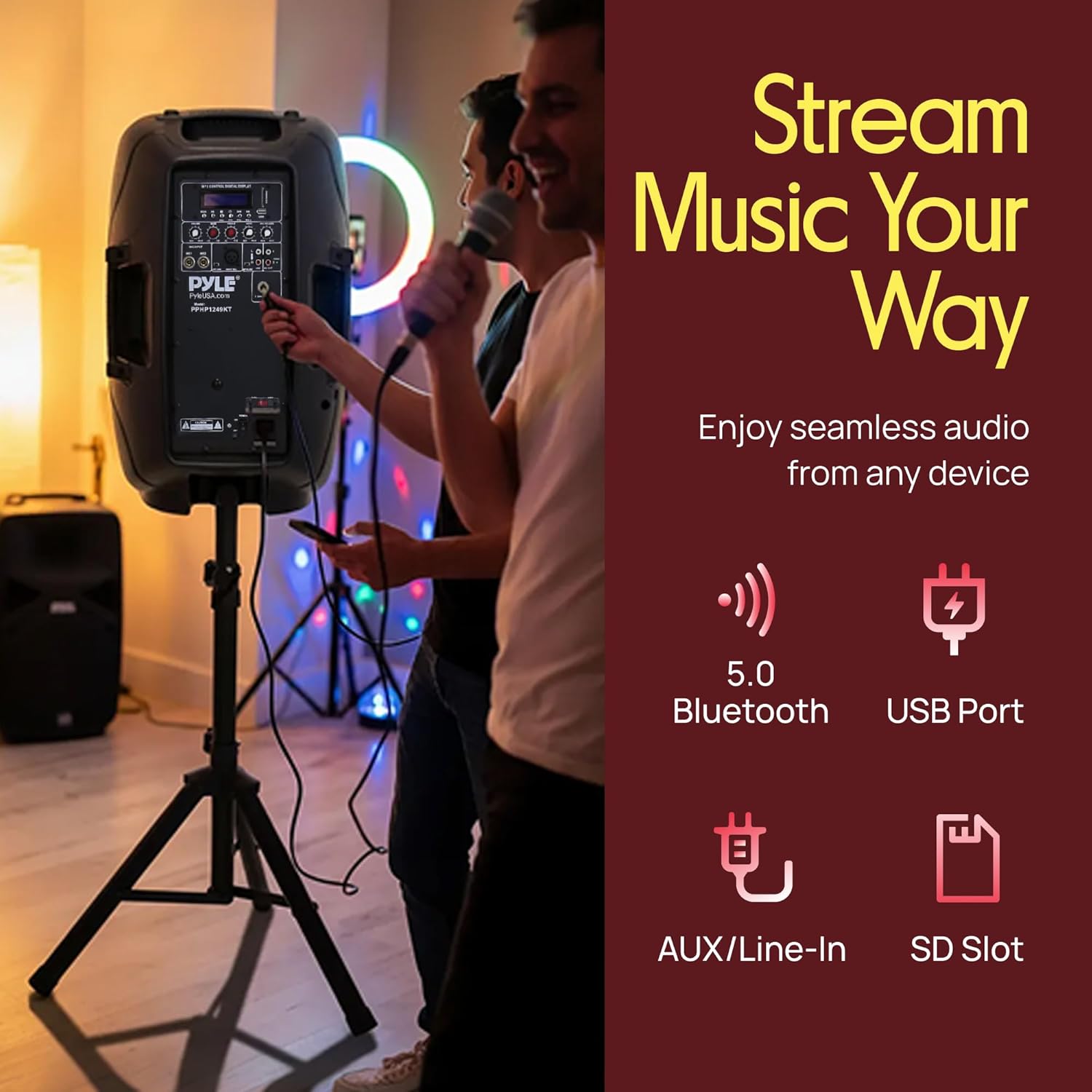 Portable PA Speaker System 1800W Bluetooth Karaoke Mic Stands