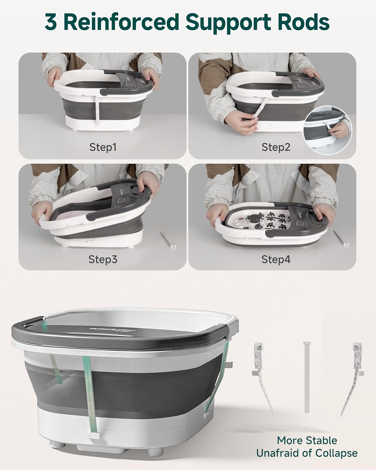 Foldable Foot Spa Massager Heat Bubble Vibration Rollers Temp