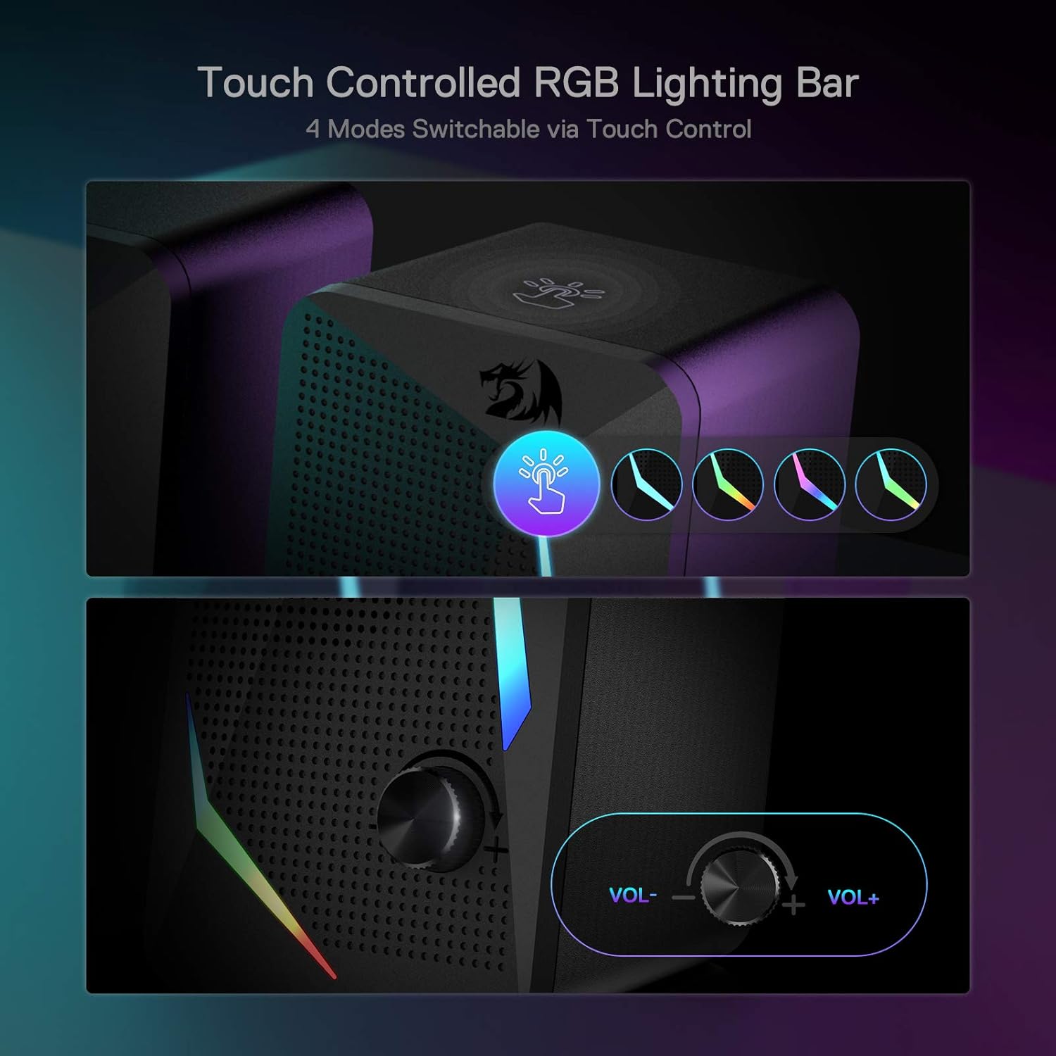 PC Speakers RGB Stereo USB Powered Desktop Audio Bass Control