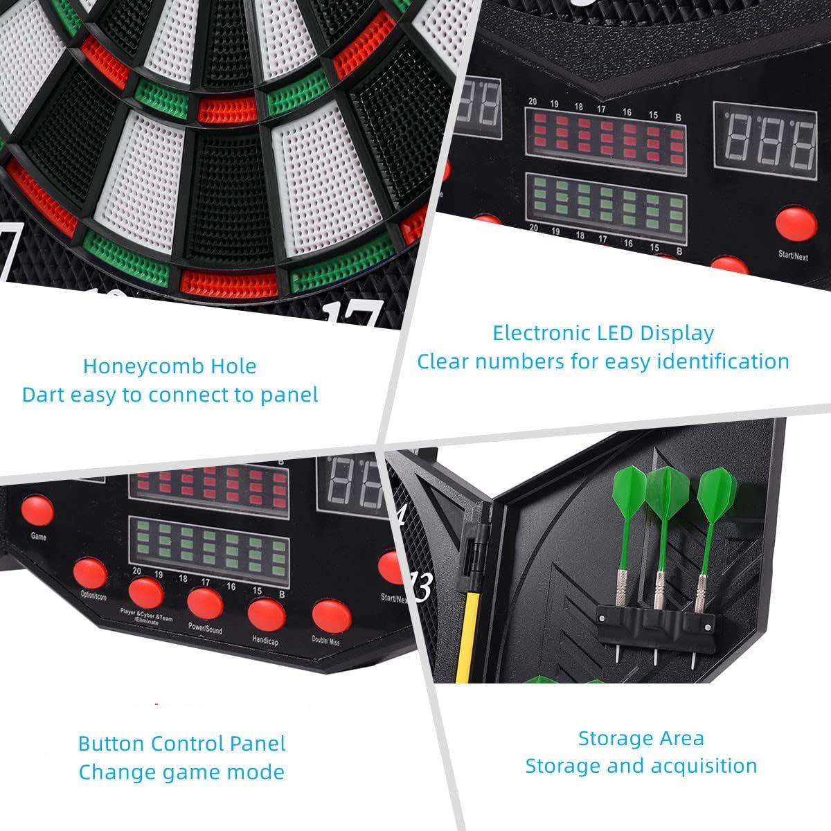 Electronic Dartboard Set Auto Scoring LED Display 12 Darts Cabinet