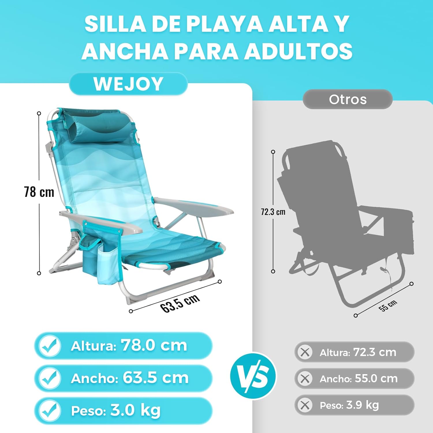 Cyan Pattern Adjustable Beach Chair Folding Reclining Seat