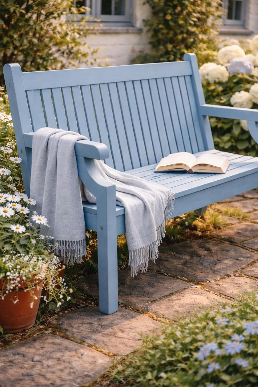2 Seater Garden Bench Polymer Wood Effect Weatherproof Seat