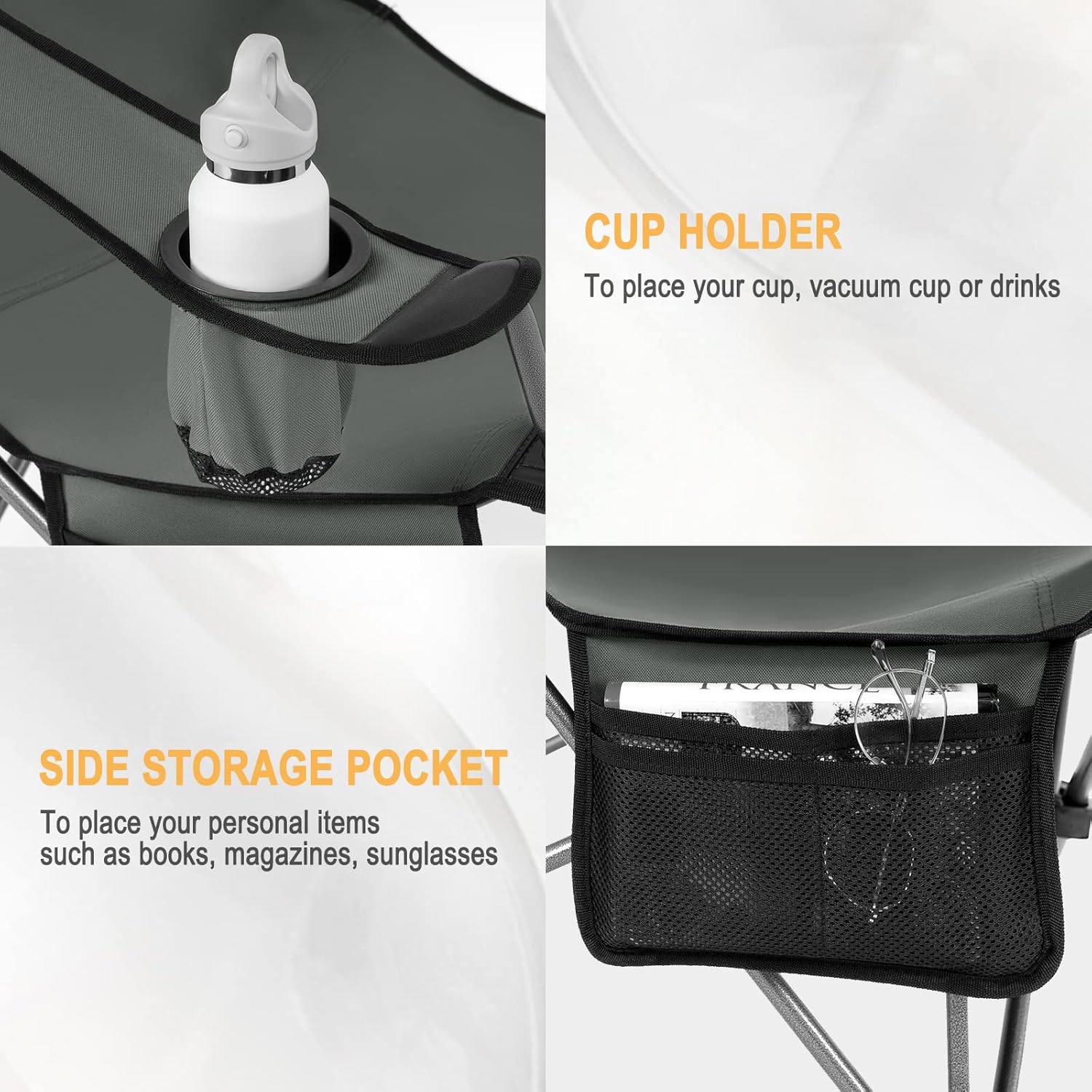 Reclining Camping Chair Folding Seat with Footrest Headrest