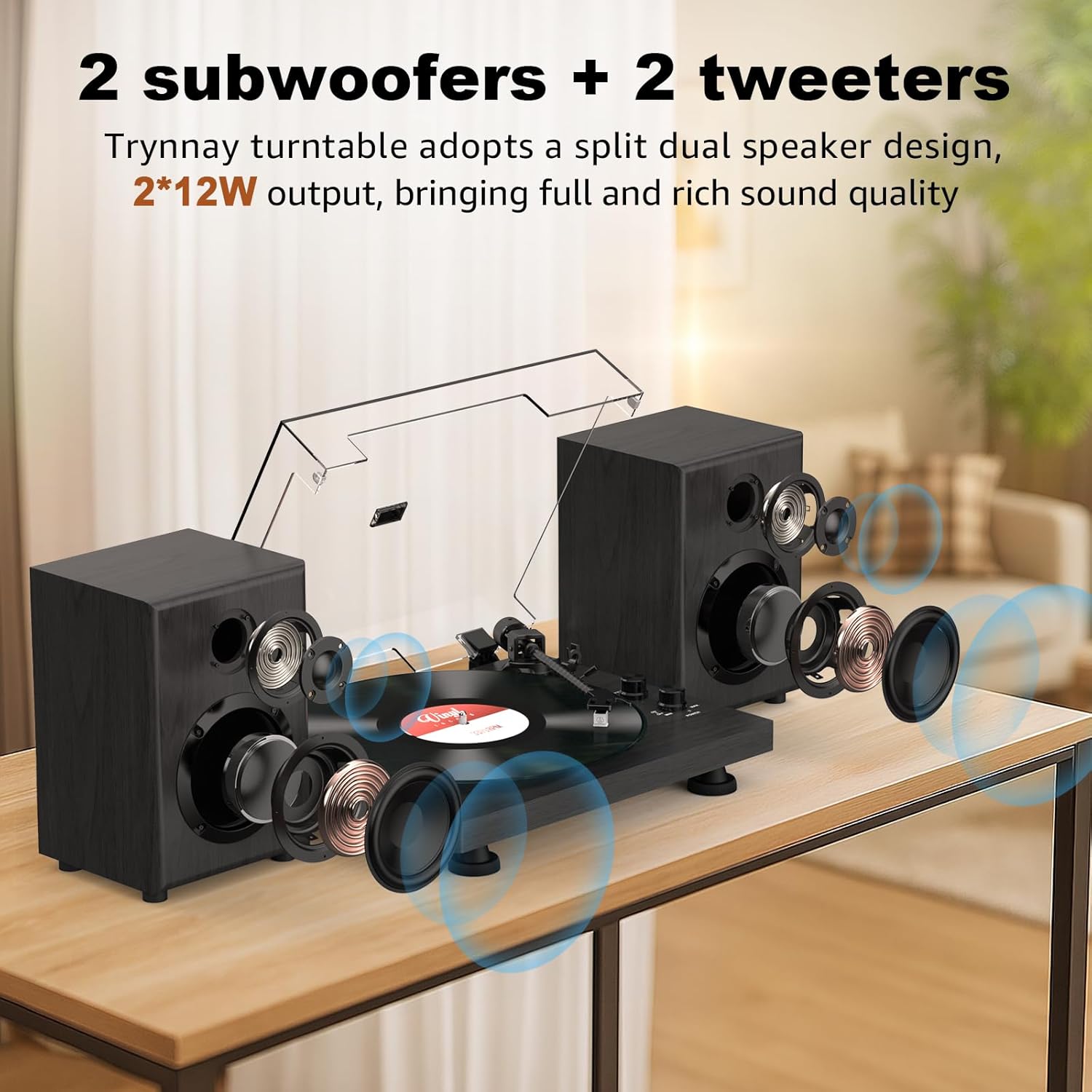 High-Fidelity Vinyl Turntable with Bluetooth, 33/45 RPM, Adjustable Counterweight