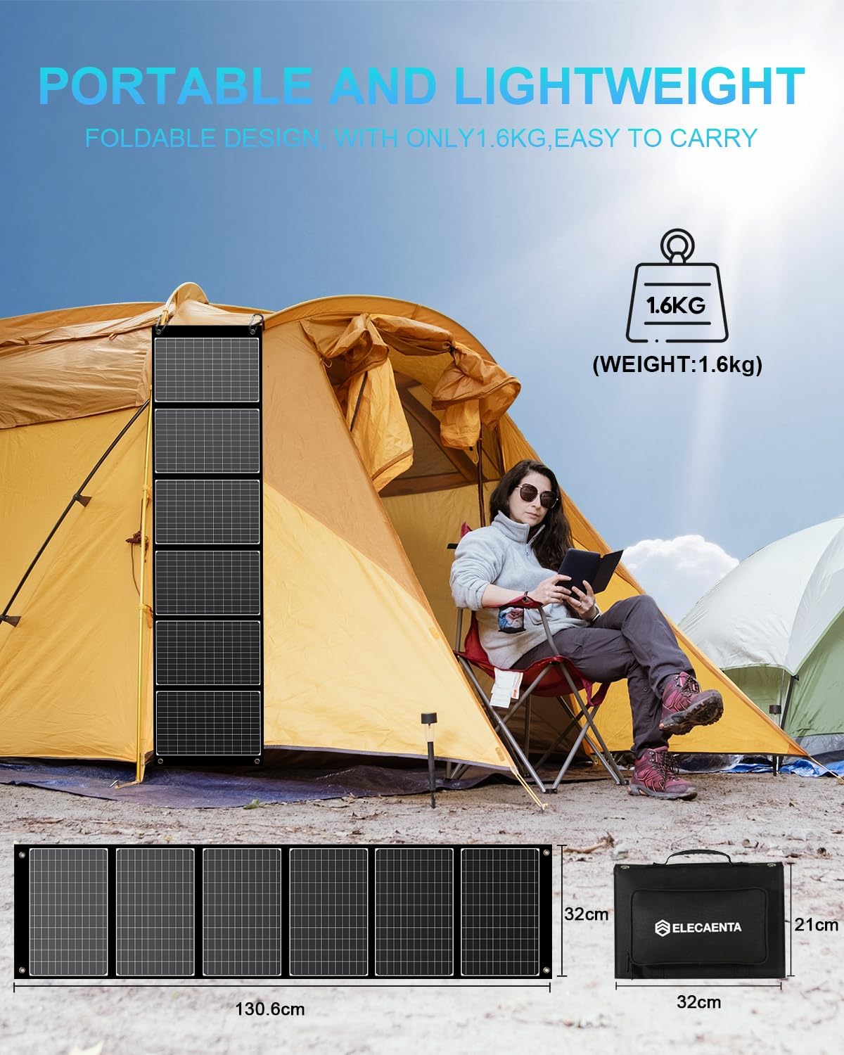 60W Foldable Solar Charger PD45W QC3 USB C DC Travel
