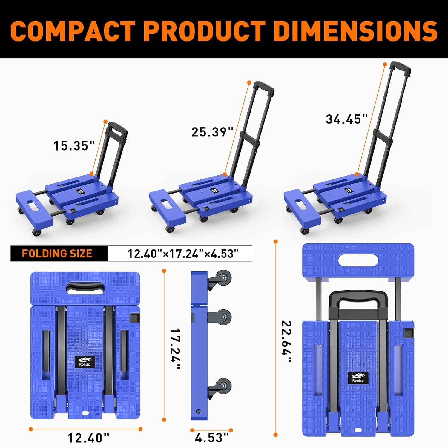 Folding Hand Truck Dolly 225KG 6 Wheel Utility Cart Blue