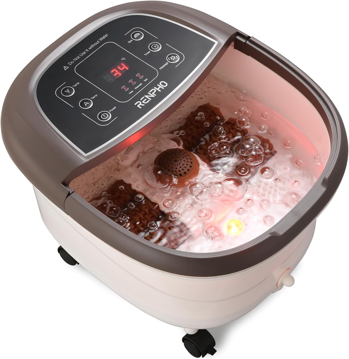 Heated Foot Spa Massager Auto Rollers Bubble Jets Timer Temp Control