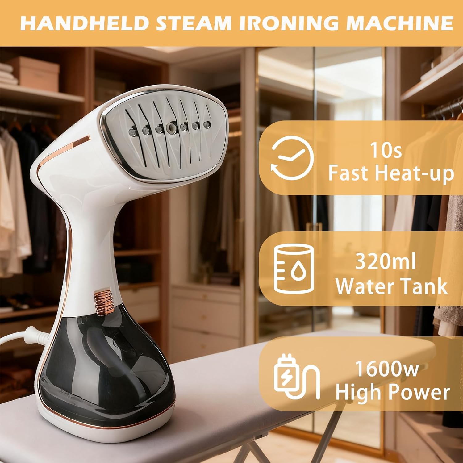 Handheld Clothes Steamer 1700W Fast Heat 320ml Tank 3 Modes