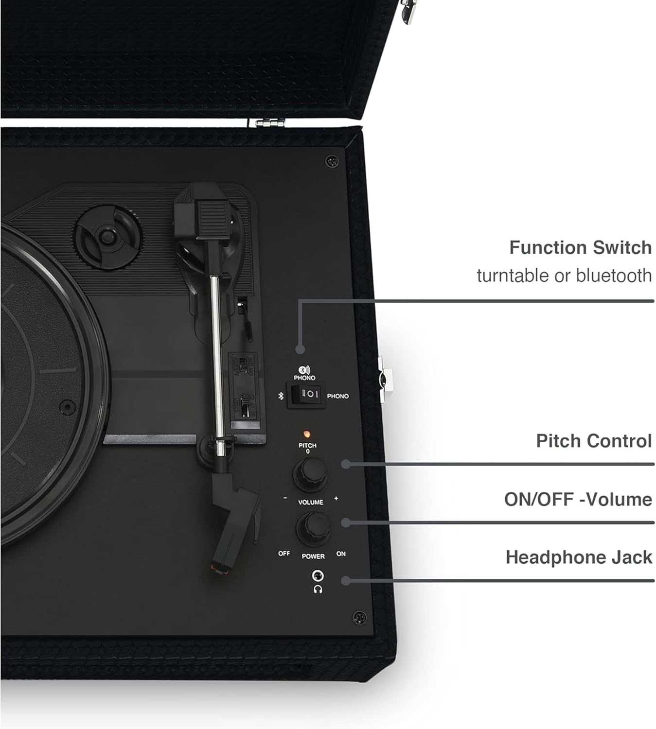 Portable 3-Speed Bluetooth Vinyl Record Player with Stereo Speakers and AUX