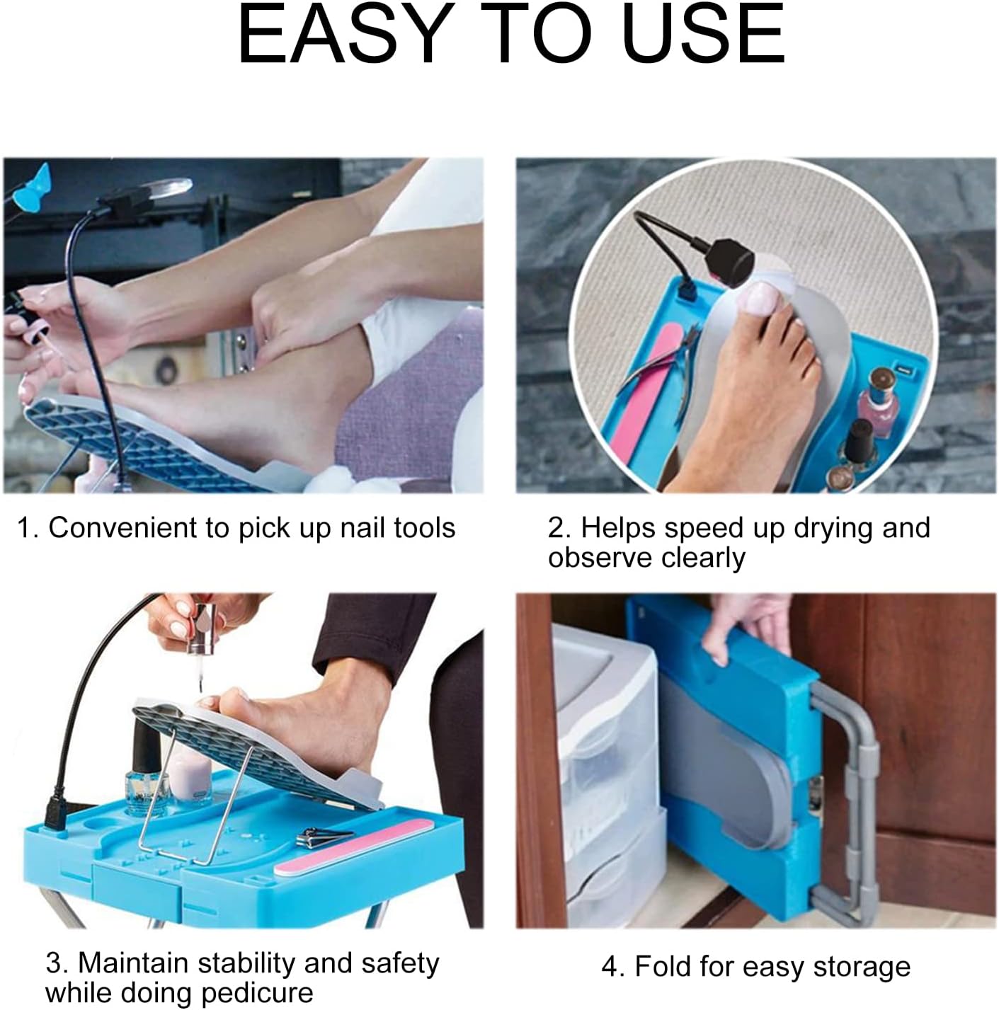 Adjustable Pedicure Foot Rest LED Fan Magnifier Folding Nail Stool
